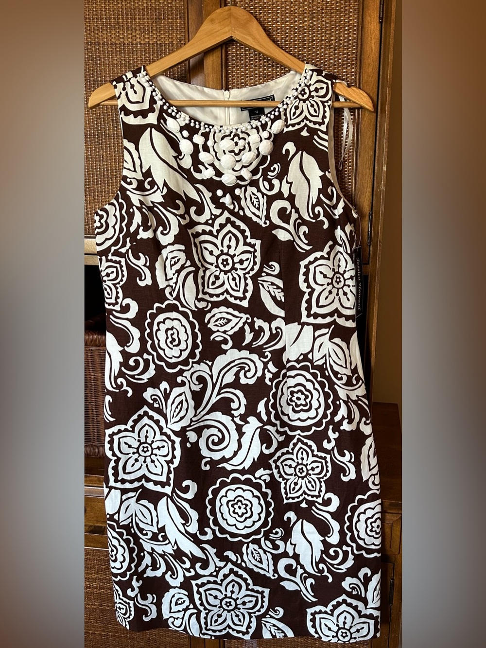 Vintage Jessica Howard Brown and White Floral A-Line Linen Dress
